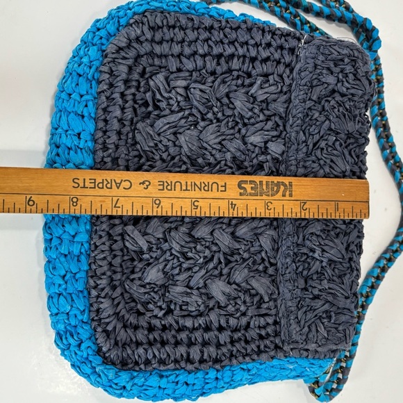 J. Crew Blue Colorblock Raffia Woven Crossbody Bag- Beach Quiet Luxury Handbag - Picture 9 of 10